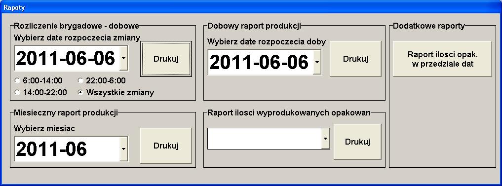 Okno raportów
